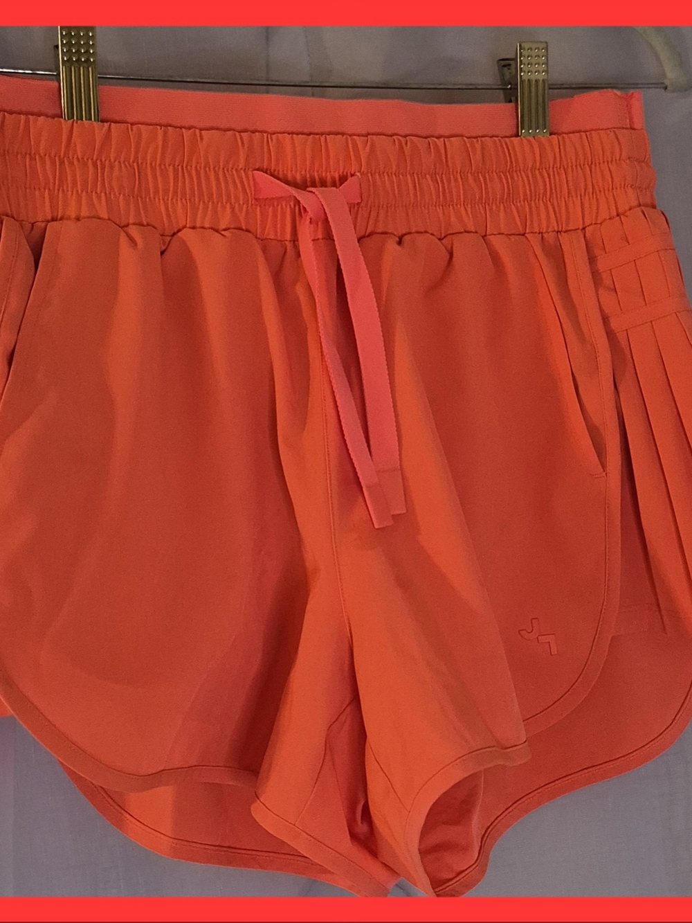 JoyLab Neon Orange Pleated & Layered Athletic Drawstring Shorts & Built in Liner